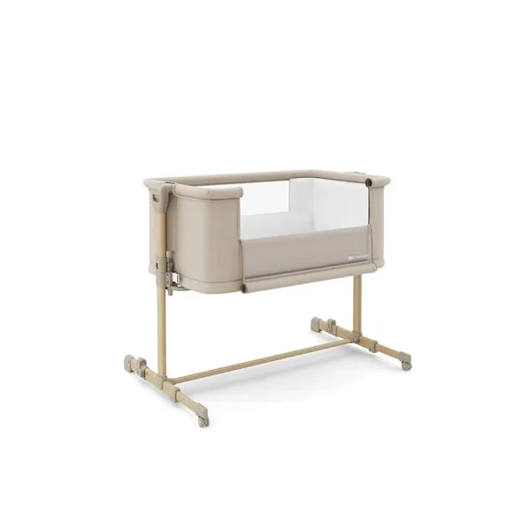 Kinderkraft NESTEE GROW 2 3 in 1 bedside crib, baby cot, toddler bed, 5 height levels, mattress included, telescopic legs, lockable wheels, foldable, with carry bag, Beige