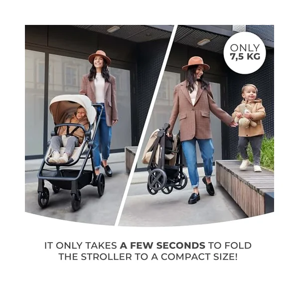 Kinderkraft Newly 4 in 1, Stroller, Pushchair, Travel System, Pram, Newborn Baby, Large Hood, Accessories, Easy Folding, Included Car Seat with ISOFIX Base, from Birth up to 22 kg, Black