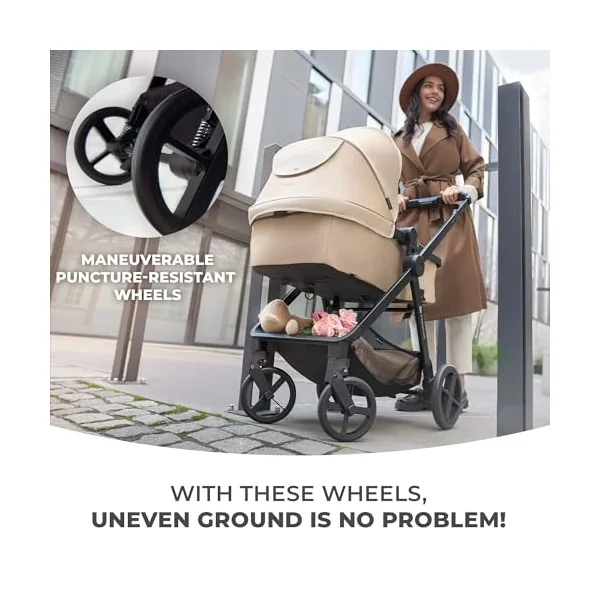 Kinderkraft Newly 4 in 1, Stroller, Pushchair, Travel System, Pram, Newborn Baby, Large Hood, Accessories, Easy Folding, Included Car Seat with ISOFIX Base, from Birth up to 22 kg, Black