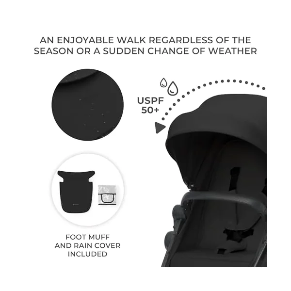 Kinderkraft Newly 4 in 1, Stroller, Pushchair, Travel System, Pram, Newborn Baby, Large Hood, Accessories, Easy Folding, Included Car Seat with ISOFIX Base, from Birth up to 22 kg, Black