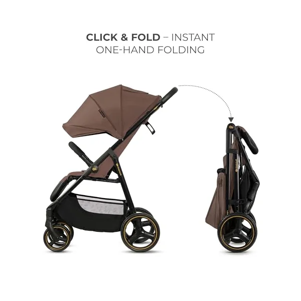 Kinderkraft Trig 3 Lightweight Stroller, Baby Pushchair, Easy Folding with One Hand, All Wheels Suspension, Ajustable Hood 5-Point Safety Harness, from Birth up to 25kg, Brown