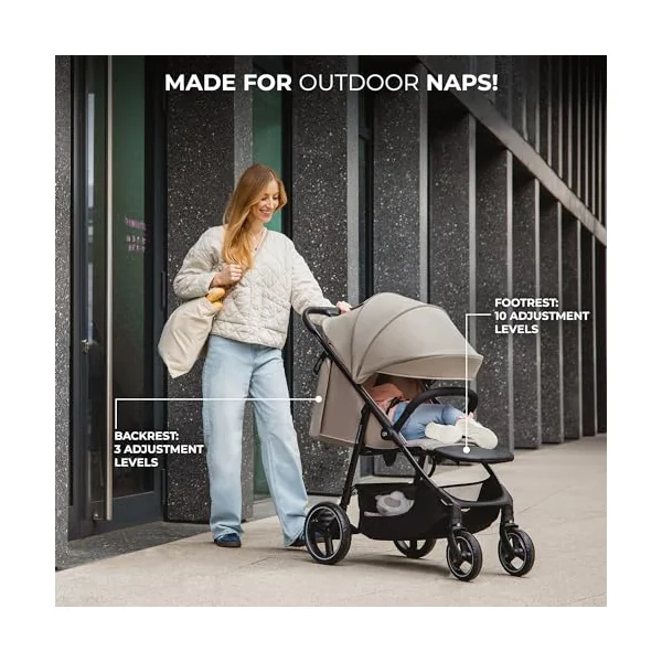Kinderkraft Trig 3 Lightweight Stroller, Baby Pushchair, Easy Folding with One Hand, All Wheels Suspension, Ajustable Hood 5-Point Safety Harness, from Birth up to 25kg, Brown