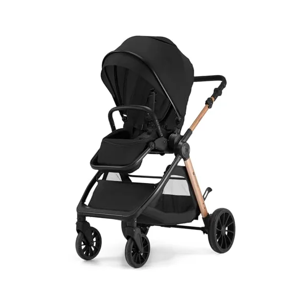 Kinderkraft VESTO 2 Stroller, Pushchair up to 22 kg, Dual-Facing Seat, One-Hand Memory Buttons, Self-Standing Fold, All-Wheel Suspension, Treaded 8” and 11” Wheels, Footmuff, Cup Holder, Black