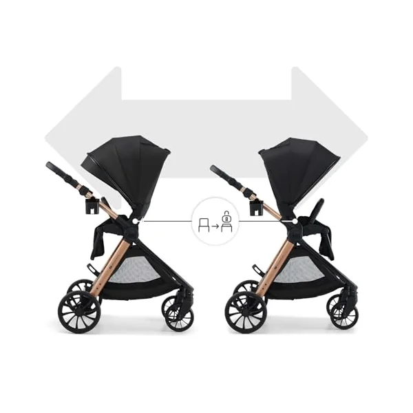 Kinderkraft VESTO 2 Stroller, Pushchair up to 22 kg, Dual-Facing Seat, One-Hand Memory Buttons, Self-Standing Fold, All-Wheel Suspension, Treaded 8” and 11” Wheels, Footmuff, Cup Holder, Black