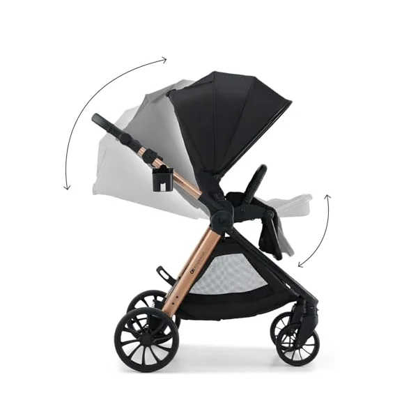 Kinderkraft VESTO 2 Stroller, Pushchair up to 22 kg, Dual-Facing Seat, One-Hand Memory Buttons, Self-Standing Fold, All-Wheel Suspension, Treaded 8” and 11” Wheels, Footmuff, Cup Holder, Black