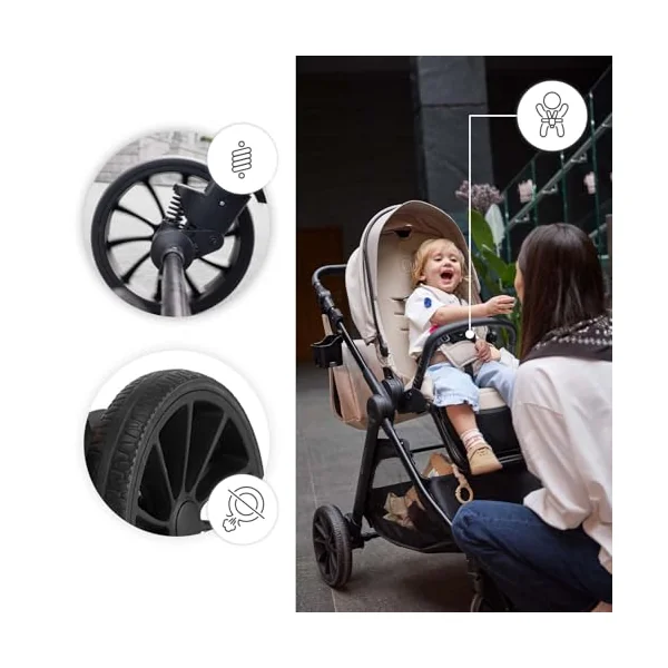 Kinderkraft VESTO 2 Stroller, Pushchair up to 22 kg, Dual-Facing Seat, One-Hand Memory Buttons, Self-Standing Fold, All-Wheel Suspension, Treaded 8” and 11” Wheels, Footmuff, Cup Holder, Black