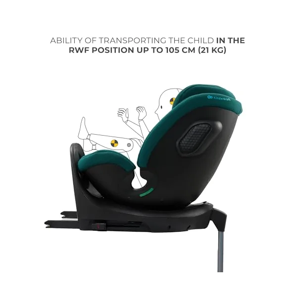 Kinderkraft XRIDER2 Infant Car Seat with Base, Isofix, I-Size 40-125 Cm, from Birh to 7 Years, Reclining, 360 Degree, Safety Systems, Travel Comfort, Green