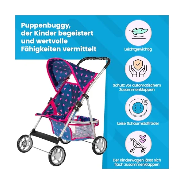 Kinderplay Doll Stroller | Toy Pram | Baby Doll Pram - Toy Pushchair | Dolls Buggy | Dolls Pushchair | Dolls Pram Handle Height 56 cm, model KP0280T