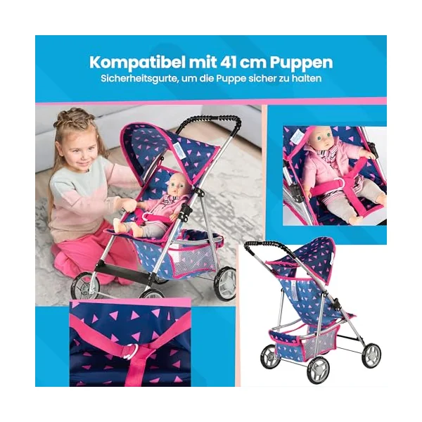 Kinderplay Doll Stroller | Toy Pram | Baby Doll Pram - Toy Pushchair | Dolls Buggy | Dolls Pushchair | Dolls Pram Handle Height 56 cm, model KP0280T