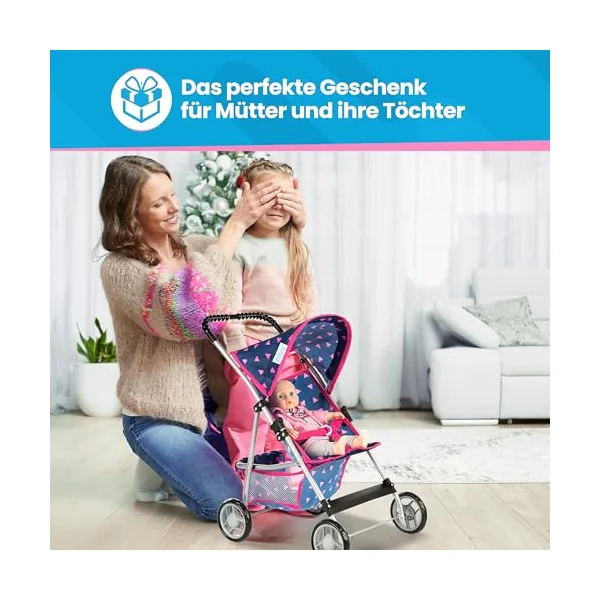 Kinderplay Doll Stroller | Toy Pram | Baby Doll Pram - Toy Pushchair | Dolls Buggy | Dolls Pushchair | Dolls Pram Handle Height 56 cm, model KP0280T