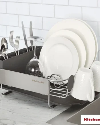 KitchenAid Compact Dish Rack with Stainless Steel Panel in Grey