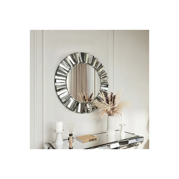 Knightsbridge - Luxury Large Round Wall Mirror Bevelled Decorative 3D Mirrored Glass Effect Design for Bedroom Living Room Hallway