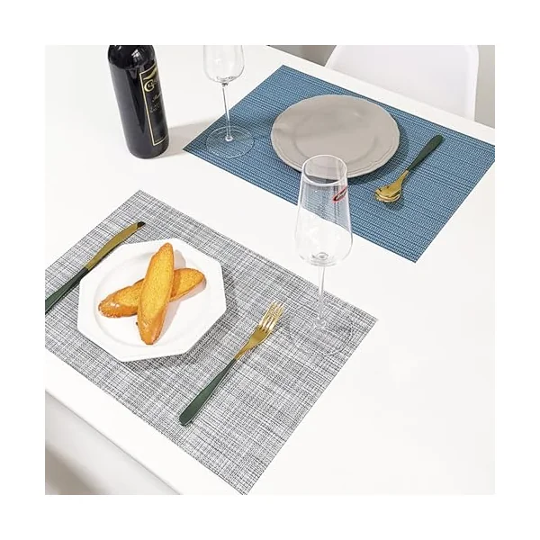 KnSam Boho Square Place Mats, Set of 6, 70% Vinyl, 30% Polyester, European Style, Woven Texture, Table Coasters, Living Room, Grey for Table, Bar and Kitchen, 30 x 45 cm