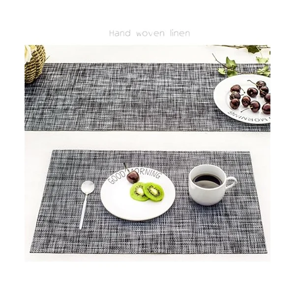 KnSam Boho Square Place Mats, Set of 6, 70% Vinyl, 30% Polyester, European Style, Woven Texture, Table Coasters, Living Room, Grey for Table, Bar and Kitchen, 30 x 45 cm