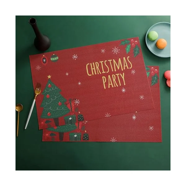 KnSam Place Mat Christmas Modern Square Set of 4 70% Vinyl 30% Polyester Place Mat Christmas Washable Christmas Tree Pattern Table Coasters Coffee Table Red for Restaurant 30 x 45 cm