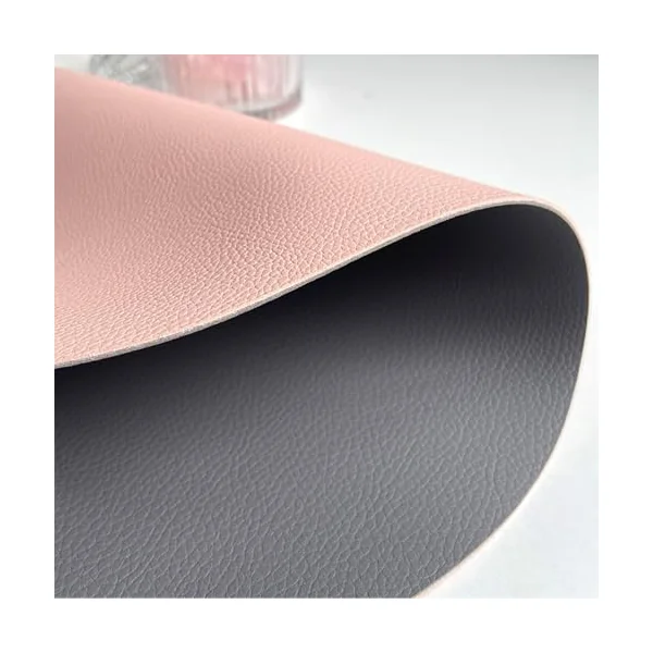 KnSam Place Mat Fabric Washable with Coasters Oval Set of 6 PU Leather Place Mats Reversible Two-Tone Plain Table Mat Set Washable Rose Dark Grey for Dining Table Anti-Fouling 30 x 43.5 cm