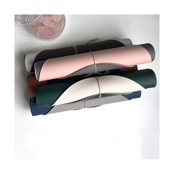 KnSam Place Mat Fabric Washable with Coasters Oval Set of 6 PU Leather Place Mats Reversible Two-Tone Plain Table Mat Set Washable Rose Dark Grey for Dining Table Anti-Fouling 30 x 43.5 cm