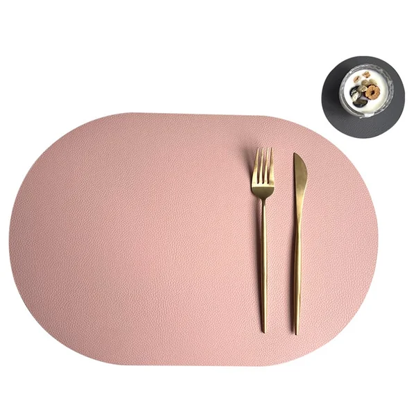 KnSam Place Mat Fabric Washable with Coasters Oval Set of 6 PU Leather Place Mats Reversible Two-Tone Plain Table Mat Set Washable Rose Dark Grey for Dining Table Anti-Fouling 30 x 43.5 cm
