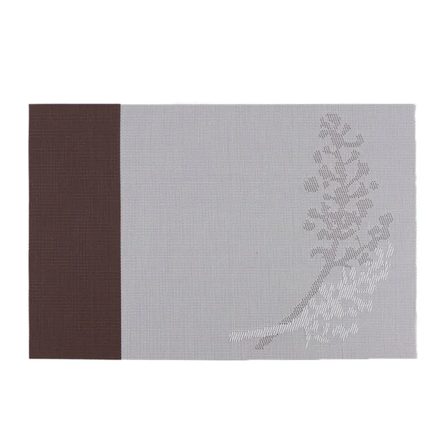 KnSam Place Mats Retro Vintage Square Set of 2, 70% PVC + 30% PET Place Mats Boho Two-Tone Rectangular with Leaf Pattern, Dining Table Mat, Grey for Kitchen and Restaurant, 45 x 30 cm