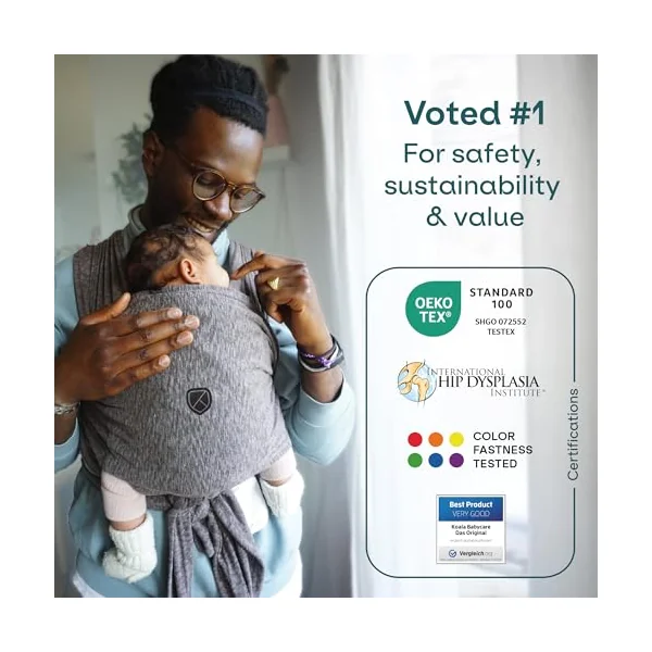 Koala Babycare Baby Sling Easy to Wear - Certified Ergonomic Support - Multi-Purpose Stretchy Baby Carrier Suitable up to 9 kg - Baby Wrap Carrier for Newborn - Anthracite - Registered Design