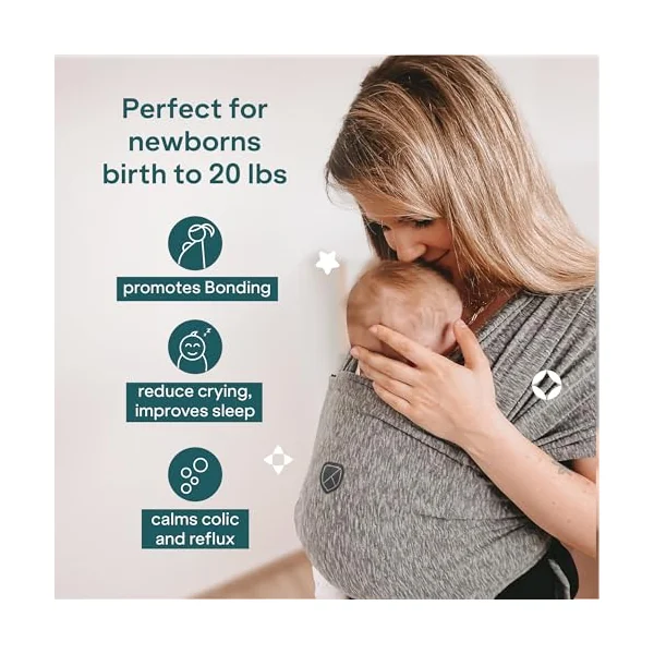 Koala Babycare Baby Sling Easy to Wear - Certified Ergonomic Support - Multi-Purpose Stretchy Baby Carrier Suitable up to 9 kg - Baby Wrap Carrier for Newborn - Anthracite - Registered Design