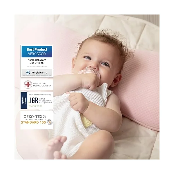 KOALA BABYCARE Plagiocephaly Baby Pillow with Two Removable Pillowcases to Help Prevent and Treat Flat Head Syndrome in Memory Foam - Koala Perfect Head - Pink