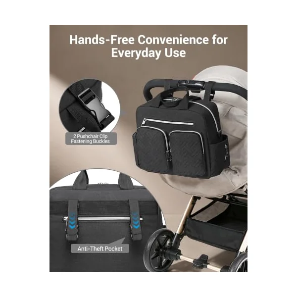 Kono Baby Changing Bag Multi-Functional Nappy Tote with Stroller Straps | 3 Insulated Bottle Pockets, Wet Dry Separation, Water Resistant Diaper Bag, Ideal Maternity Hospital Bag for Mum and Dad
