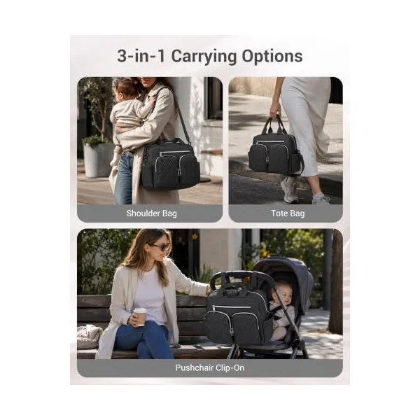 Kono Baby Changing Bag Multi-Functional Nappy Tote with Stroller Straps | 3 Insulated Bottle Pockets, Wet Dry Separation, Water Resistant Diaper Bag, Ideal Maternity Hospital Bag for Mum and Dad
