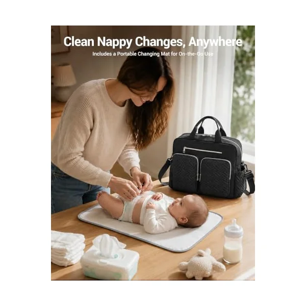 Kono Baby Changing Bag with Portable Changing Mat，Nappy Bags for Mum & Dad | Diaper Bag with Pram Clips and Insulated Pockets, Large Hospital Maternity Tote for Newborn Baby Essentials