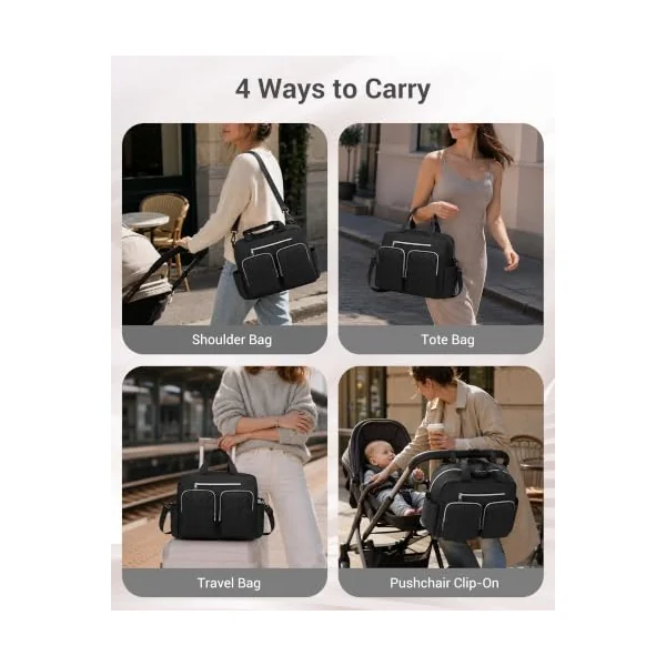 Kono Baby Changing Bag with Portable Changing Mat，Nappy Bags for Mum & Dad | Diaper Bag with Pram Clips and Insulated Pockets, Large Hospital Maternity Tote for Newborn Baby Essentials