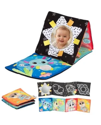 LAMAZE My First Friends Activity Mat, Double‑Sided Tummy Time Play Mat, High Contrast & Colourful Animals, Satin Ribbons, Crinkle Ears, Mirror, Travel‑Friendly, Supports Visual & Motor Milestones