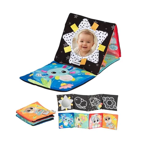 LAMAZE My First Friends Activity Mat, Double‑Sided Tummy Time Play Mat, High Contrast & Colourful Animals, Satin Ribbons, Crinkle Ears, Mirror, Travel‑Friendly, Supports Visual & Motor Milestones