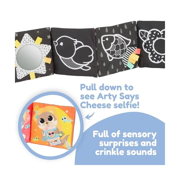 LAMAZE My First Friends Activity Mat, Double‑Sided Tummy Time Play Mat, High Contrast & Colourful Animals, Satin Ribbons, Crinkle Ears, Mirror, Travel‑Friendly, Supports Visual & Motor Milestones
