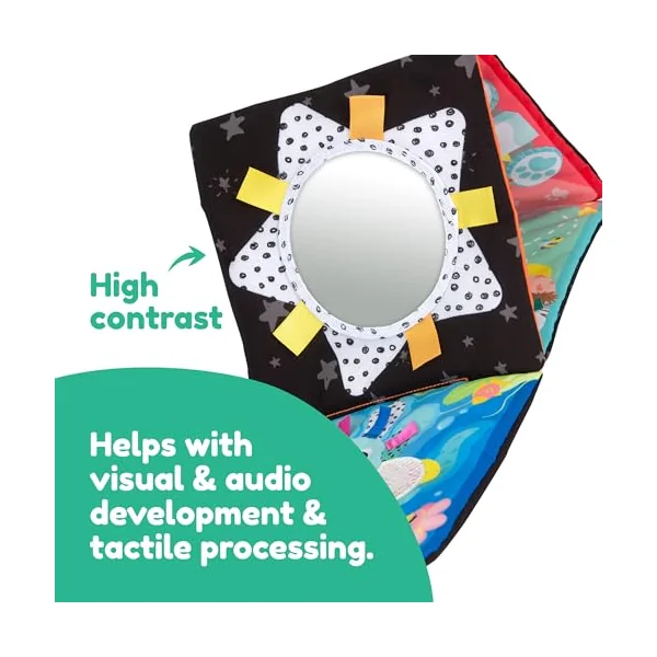 LAMAZE My First Friends Activity Mat, Double‑Sided Tummy Time Play Mat, High Contrast & Colourful Animals, Satin Ribbons, Crinkle Ears, Mirror, Travel‑Friendly, Supports Visual & Motor Milestones
