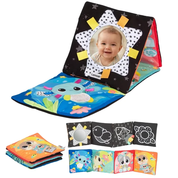LAMAZE My First Friends Activity Mat, Double‑Sided Tummy Time Play Mat, High Contrast & Colourful Animals, Satin Ribbons, Crinkle Ears, Mirror, Travel‑Friendly, Supports Visual & Motor Milestones