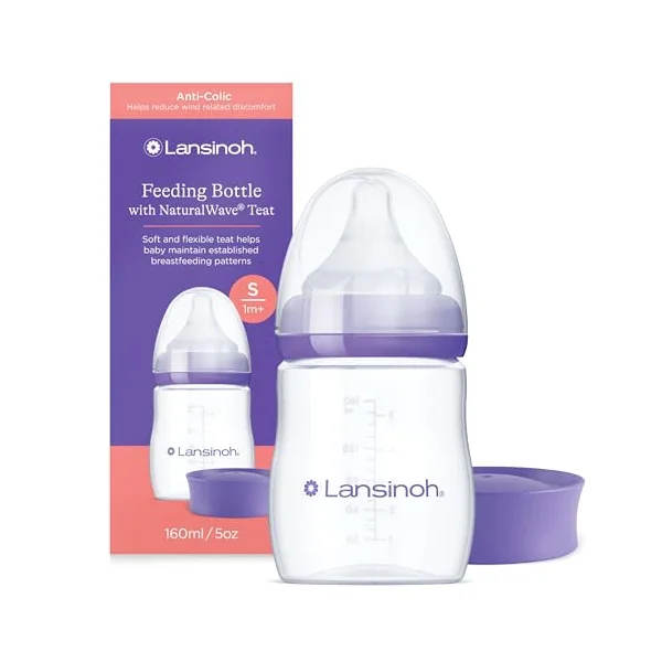 Lansinoh Anti Colic Baby Bottle 160 ml - Slow Flow Teats | Reduces Nipple Confusion - BPA & BPS-Free Breastfeeding Bottle Stackable Lid Fridge Freezer Milk Storage Feeding Bottles