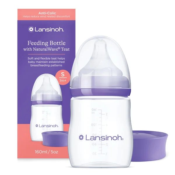 Lansinoh Anti Colic Baby Bottle 160 ml - Slow Flow Teats | Reduces Nipple Confusion - BPA & BPS-Free Breastfeeding Bottle Stackable Lid Fridge Freezer Milk Storage Feeding Bottles