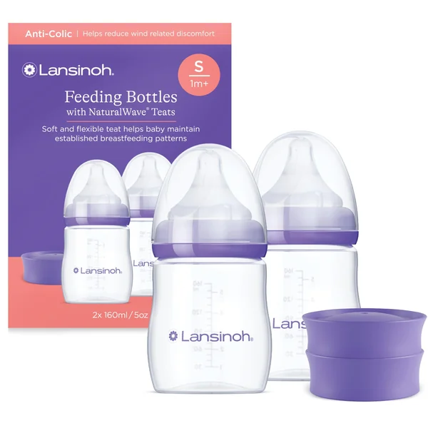 Lansinoh Anti Colic Baby Bottles 160 ml - 2 Pack - Slow Flow Teats | Reduces Nipple Confusion - BPA & BPS-Free Breastfeeding Bottle Stackable Lid Fridge Freezer Milk Storage Feeding Bottles
