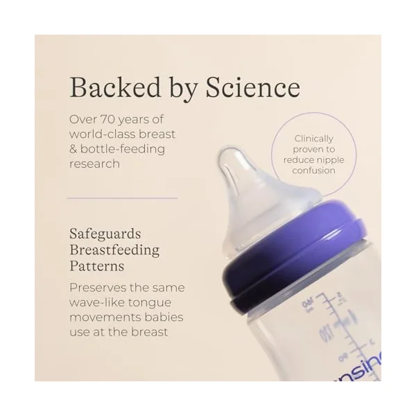Lansinoh Anti Colic Baby Bottles 240 ml - 4 Pack - Medium Flow Teats | Reduces Nipple Confusion - BPA & BPS-Free Breastfeeding Bottle Stackable Lid Fridge Freezer Milk Storage Feeding Bottles