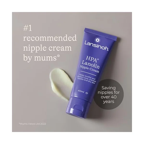 Lansinoh HPA Lanolin Nipple Cream - 2 x 40ml - 100% Natural Hypoallergenic | Sore Nipples Cracked Skin Breast Feeding Tasteless & Odourless BPA BPS-free Breastfeeding Hospital Bag Maternity Essentials