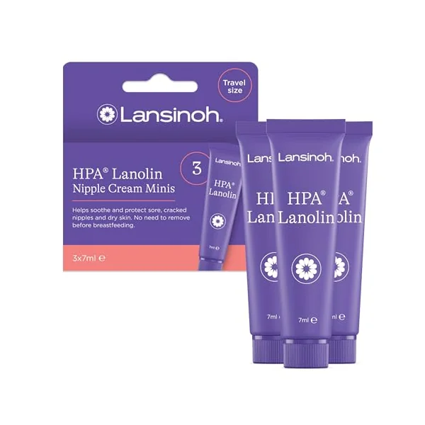 Lansinoh HPA Lanolin Nipple Cream - 3 x 7ml - 100% Natural Hypoallergenic | Sore Nipples Cracked Skin Breast Feeding Tasteless & Odourless BPA BPS-free Breastfeeding Hospital Nappy Bag Essentials