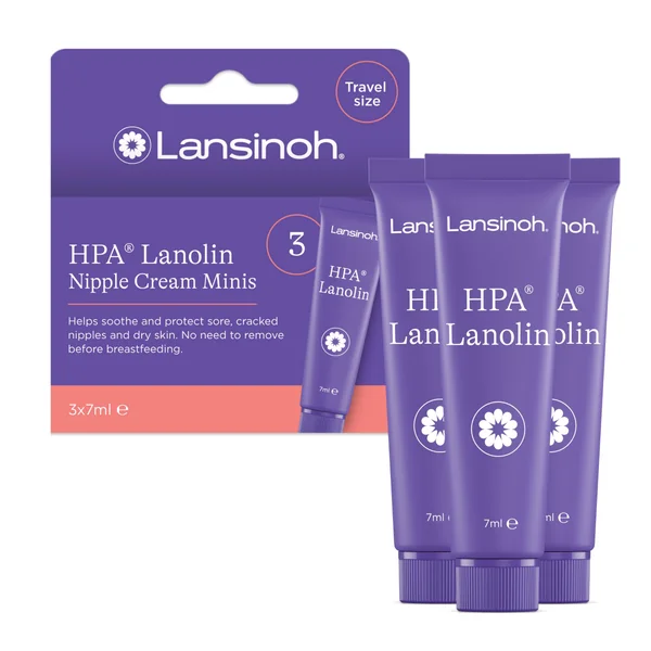 Lansinoh HPA Lanolin Nipple Cream - 3 x 7ml - 100% Natural Hypoallergenic | Sore Nipples Cracked Skin Breast Feeding Tasteless & Odourless BPA BPS-free Breastfeeding Hospital Nappy Bag Essentials