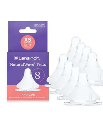 Lansinoh NaturalWave Anti-Colic Baby Bottle Teats - Extra Slow Flow -8 Pack | BPA & BPS-Free - Clinically Proven to Reduce Nipple Confusion - XS Teat - Compatible with Lansinoh Bottles