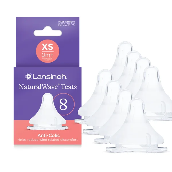 Lansinoh NaturalWave Anti-Colic Baby Bottle Teats - Extra Slow Flow -8 Pack | BPA & BPS-Free - Clinically Proven to Reduce Nipple Confusion - XS Teat - Compatible with Lansinoh Bottles