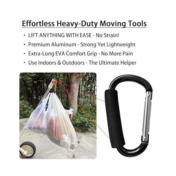 Large Aluminum Carabiner, Heavy-Duty Stroller Hooks for Hanging Bags and Shopping – Durable Multi-Purpose Carabiner Clips for Camping, Hiking, Travel, Outdoor Accessories
