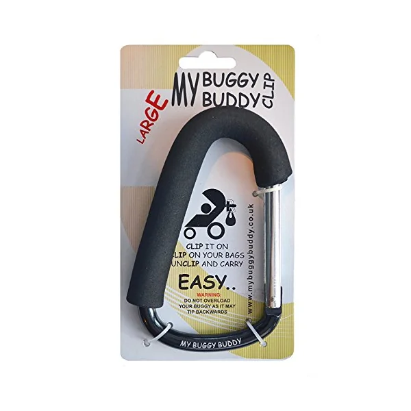 Large Clip, Hook or Carabiner For Pram/ Stroller/ Pushchair, Foam Coating to Prevent Damage, Can Hold Up To 5 kgs, Large Size, Black
