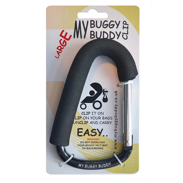 Large Clip, Hook or Carabiner For Pram/ Stroller/ Pushchair, Foam Coating to Prevent Damage, Can Hold Up To 5 kgs, Large Size, Black