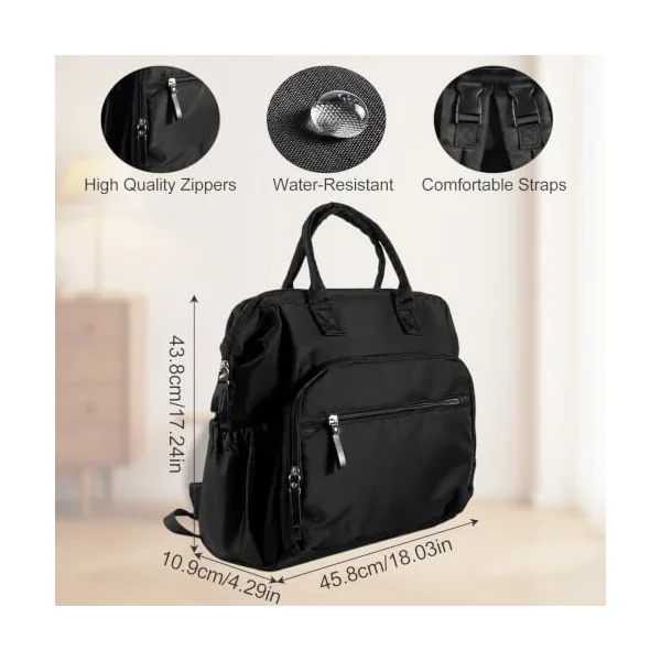 Large Nappy Changing Bag Backpack with 14 Pockets (Black)