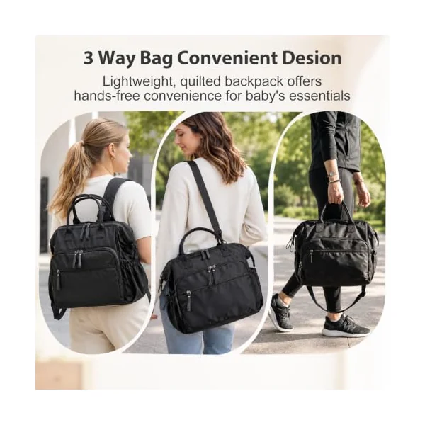 Large Nappy Changing Bag Backpack with 14 Pockets (Black)