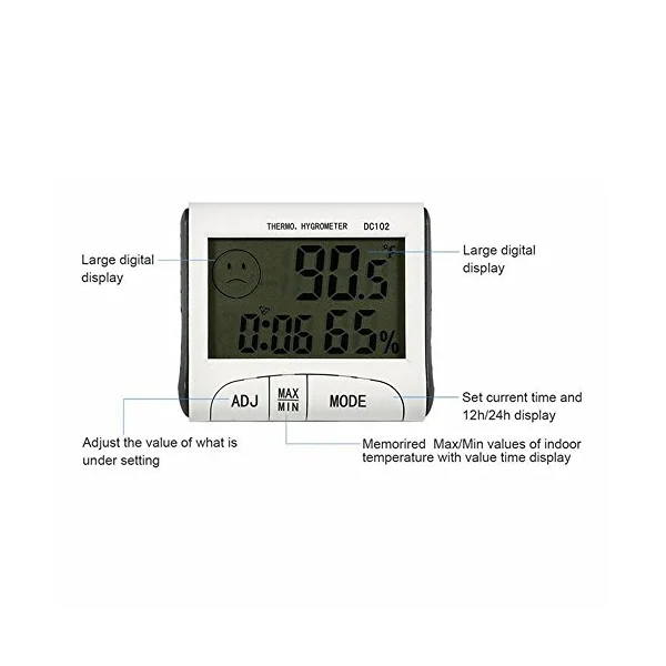 LCD Room Thermometer Mini LCD Digital Indoor Thermometer Hygrometer Temperature Humidity Meter Clock Desk Weather Station with Magnetic Stand